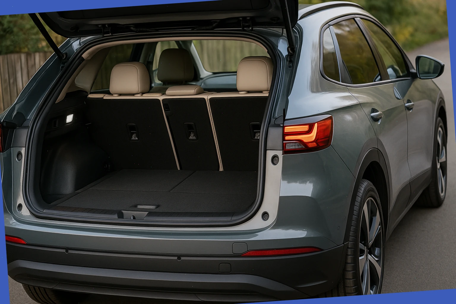 Family electric crossover with ISOFIX points and folded boot floor